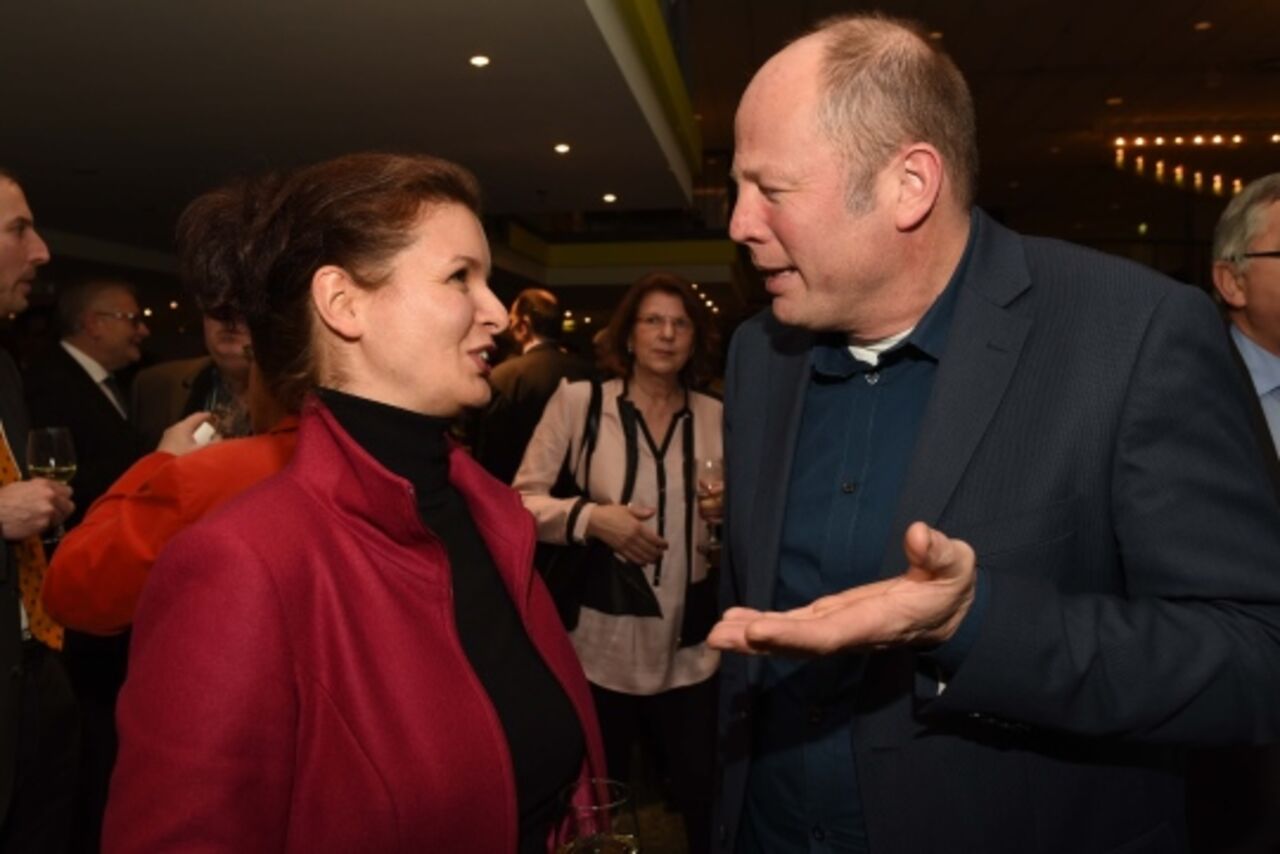 Hauptgeschäftsführerin Dr. Elena Wiezorek und Prof. Heinrich Lessing, Vorsitzender des BDA Rheinland-Pfalz im  Gespräch