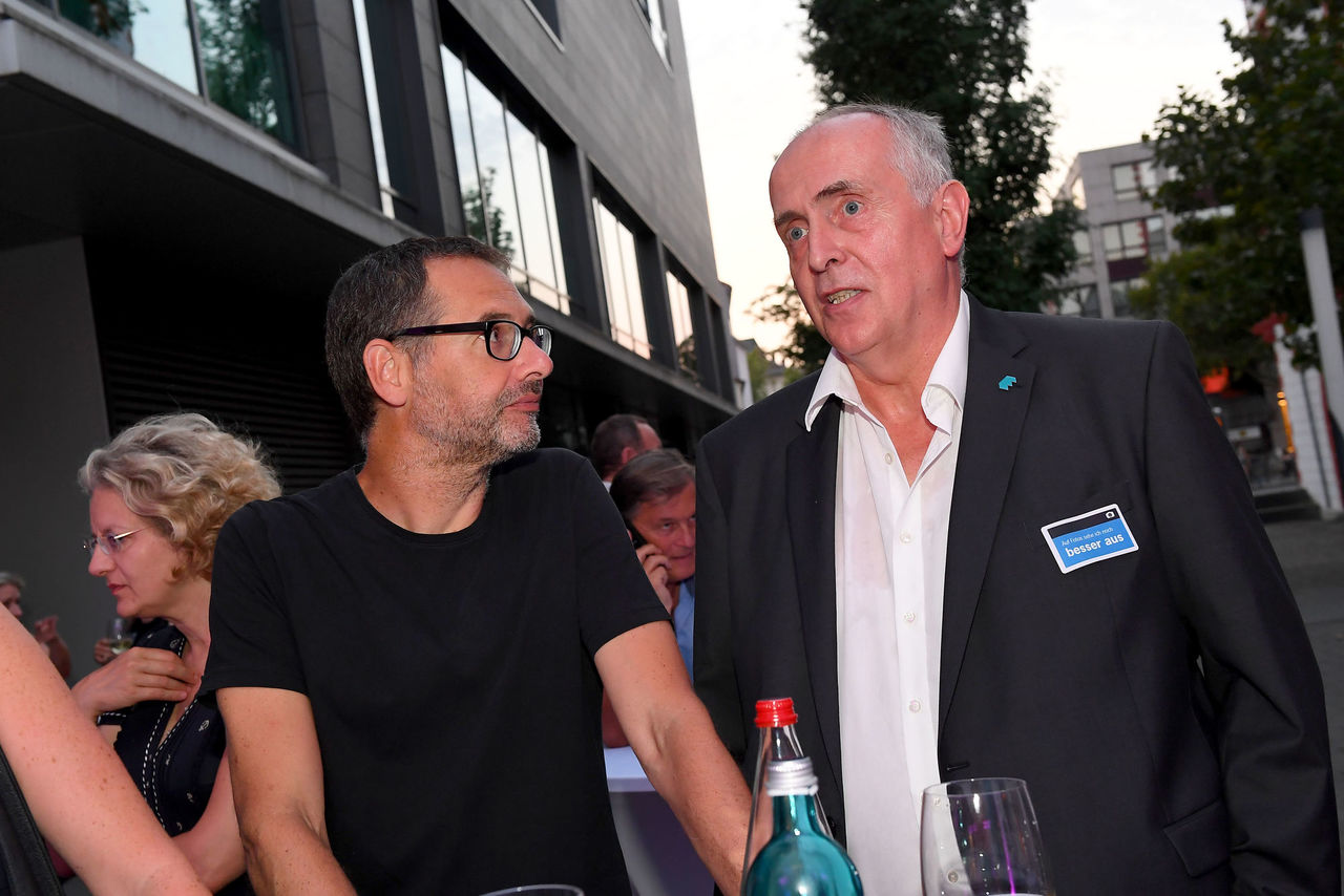 Markus Müller, Intendant Staatstheater Mainz im Gespräch mit Prof. Dr. Gerhard Muth, Präsident der Hochschule Mainz.