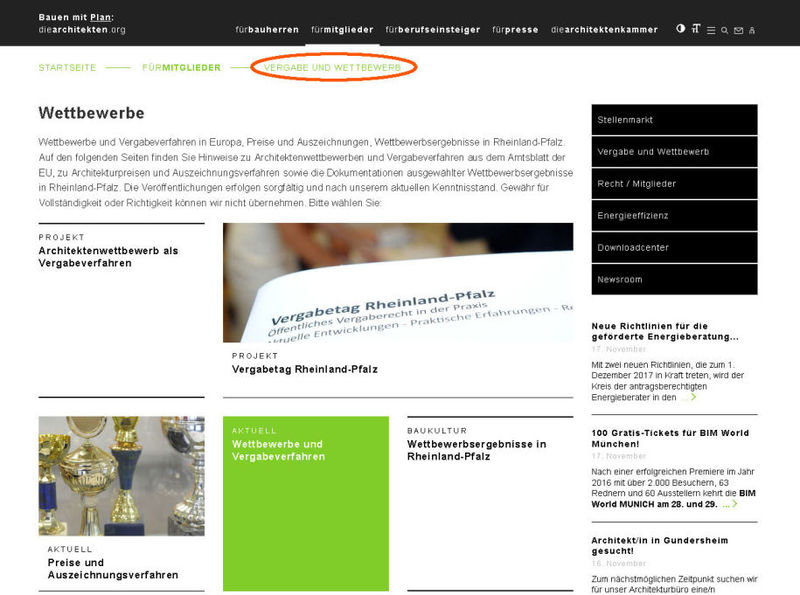 Screenshot der Portalseite "Vergabe und Wettbewerb"