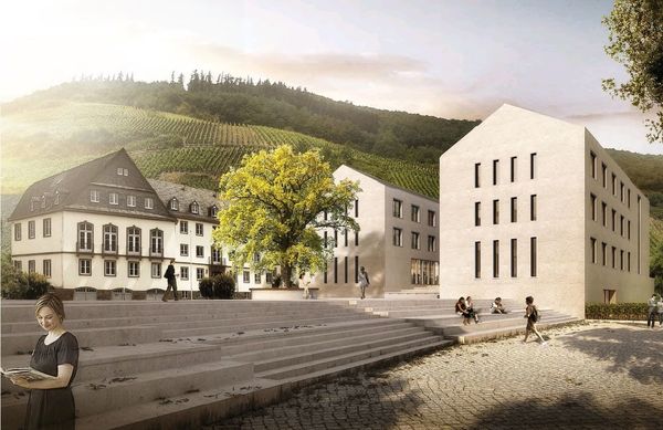 Rendering eines Architekturmodells für das neue Rathaus in Zell (Mosel) von Wittfoht Architekten aus Stuttgart.